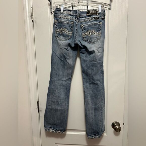 Miss Me distressed Denim Jeans women’s 26 bootcut light blue embellished bling - Picture 2 of 16